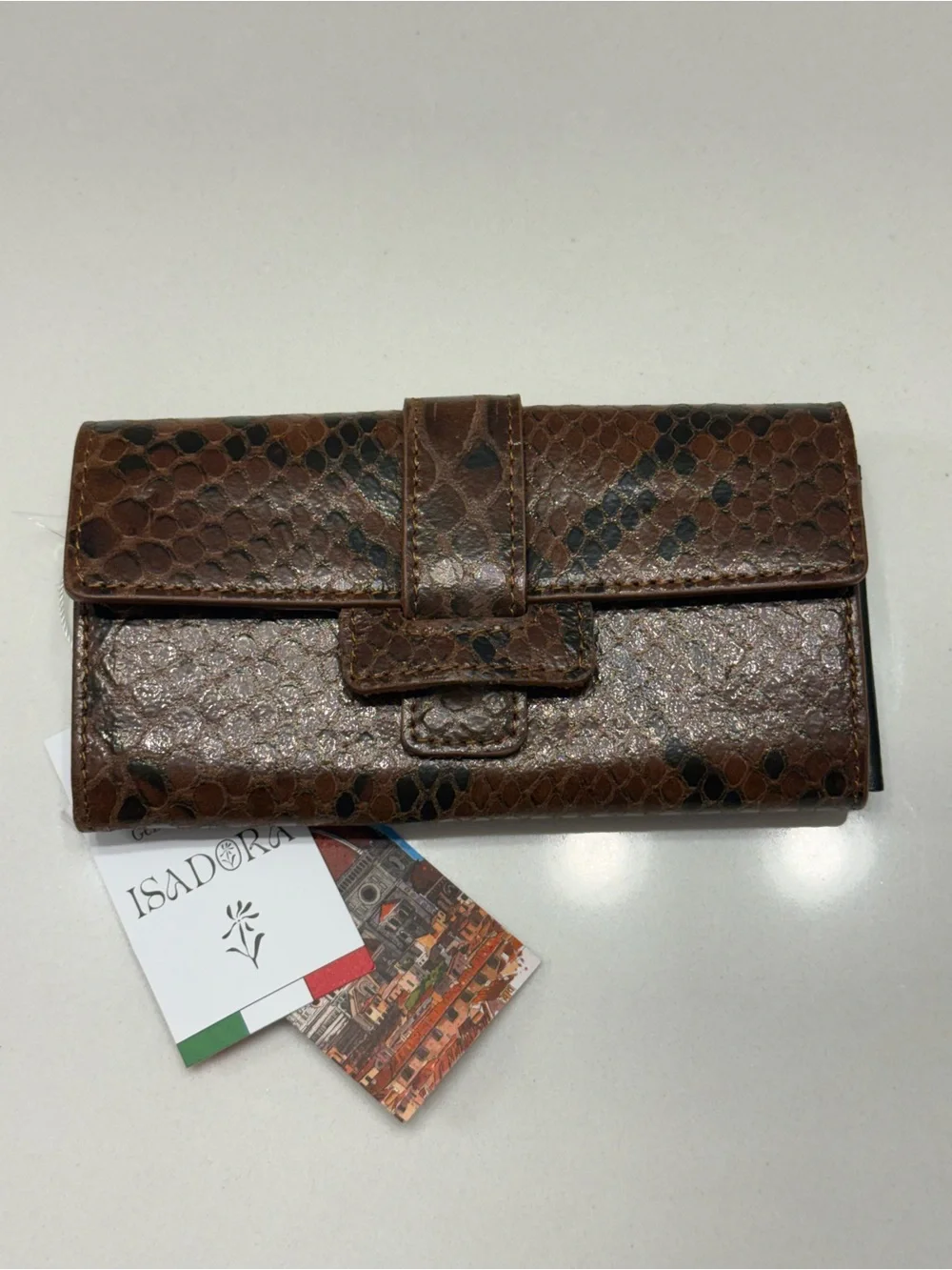 Brown Snake-Embossed Leather Wallet NWT